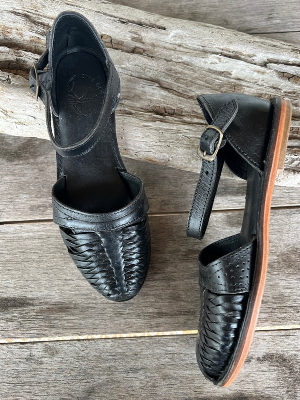 Hand woven black sandals.  All leather.  Size 6.5