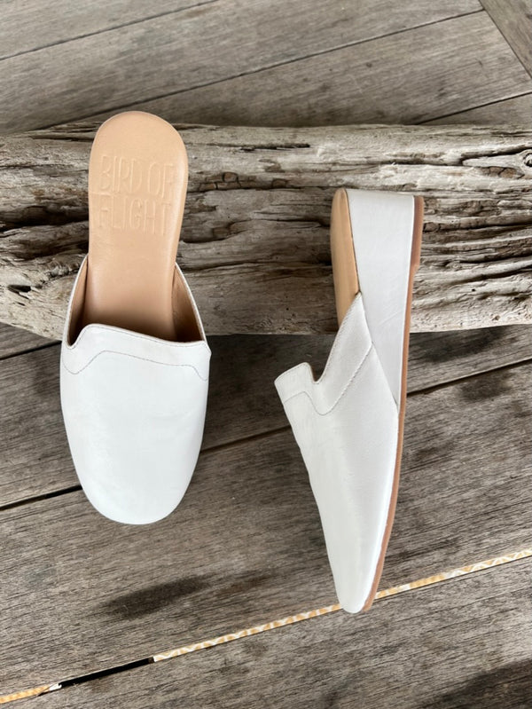 White leather, super comfy mules on wedge. size 7
