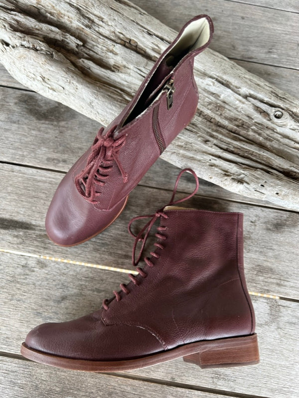 Dark wine red lace up booties. Size 6.5